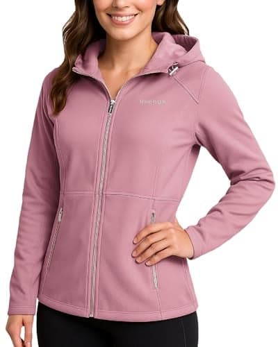 Reebok Womens Softshell Jacket - Super Soft Woven Wind Resistant Womens Fleece Jacket for Golf Running Gym Workout Hiking, Size Large, Orchid Pink