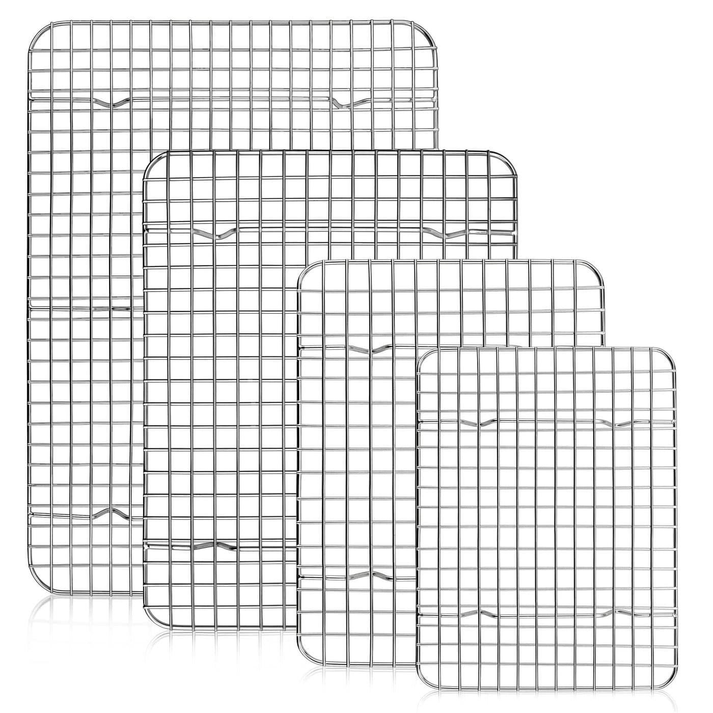 TeamFar Cooling Rack Set of 4 Stainless Steel Grid Cooking Roasting Racks for Various Size Baking Sheet Toaster Oven Pan Healthy Heavy Duty Mirror Finish Dishwasher Safe
