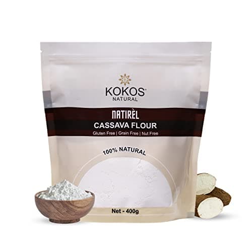 Kokos Natural Cassava Flour - 100% Natural Whole Food, Paleo Friendly, Vegan, Gluten Free, Grain Free, Nut Free - 400 Gm. Indian Regional Names: Sabudana Aata, Tapioca Flour, Maravalli Kilangu | Pack of 1