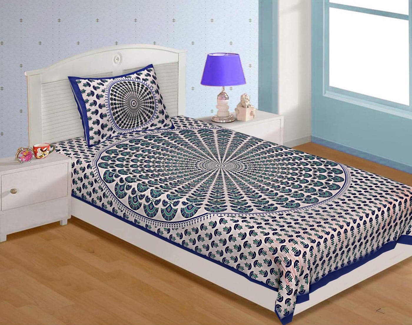 UNIBLISS Cotton 144 TC Bedsheet (Single_Blue)