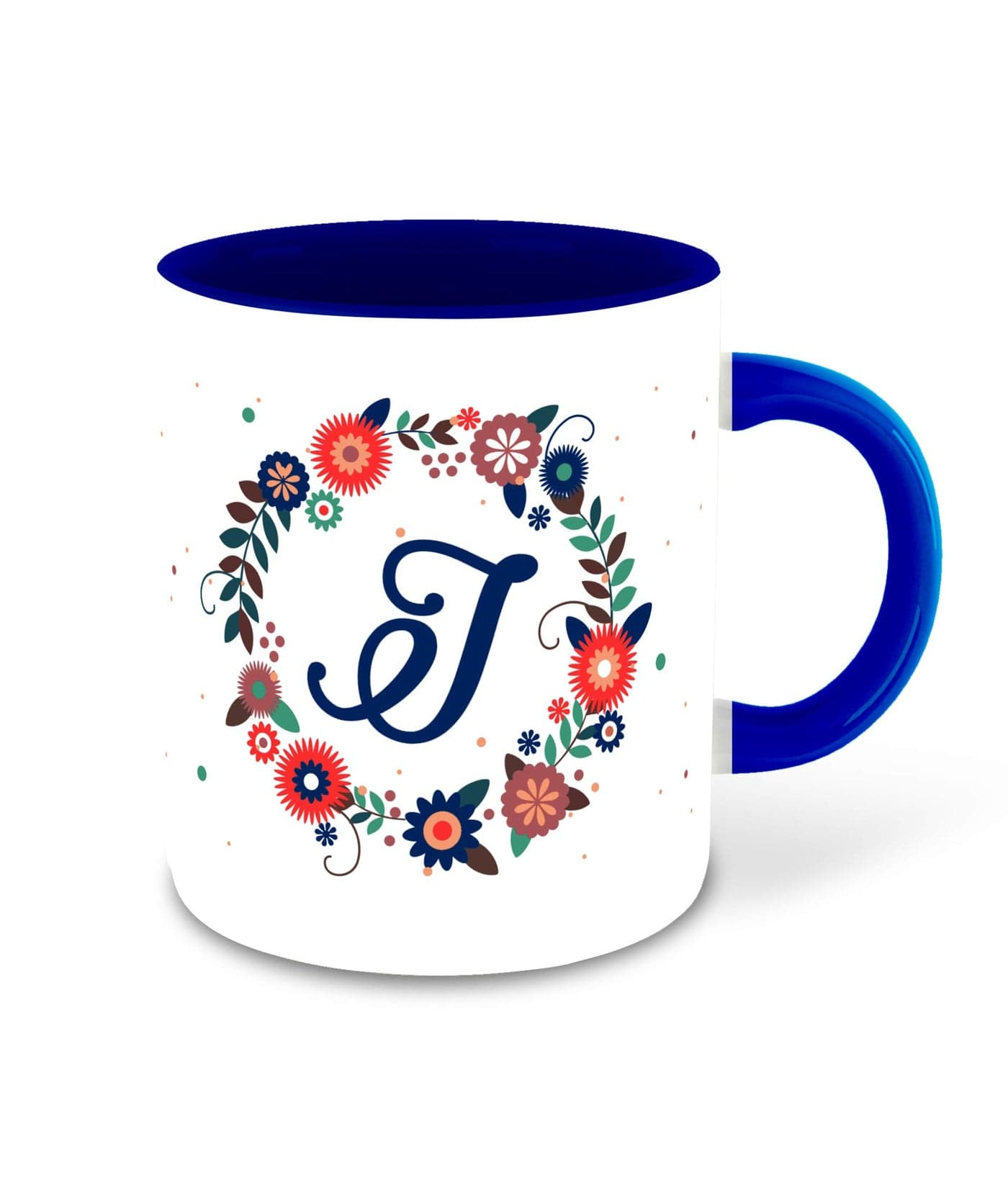 WHATS YOUR KICK - Letter J Name Initial Alphabet Inspiration Printed Blue Inner Color Ceramic Coffee Mug - Birthday | Anniversary | Best Gift | Hobby (Multi 10)