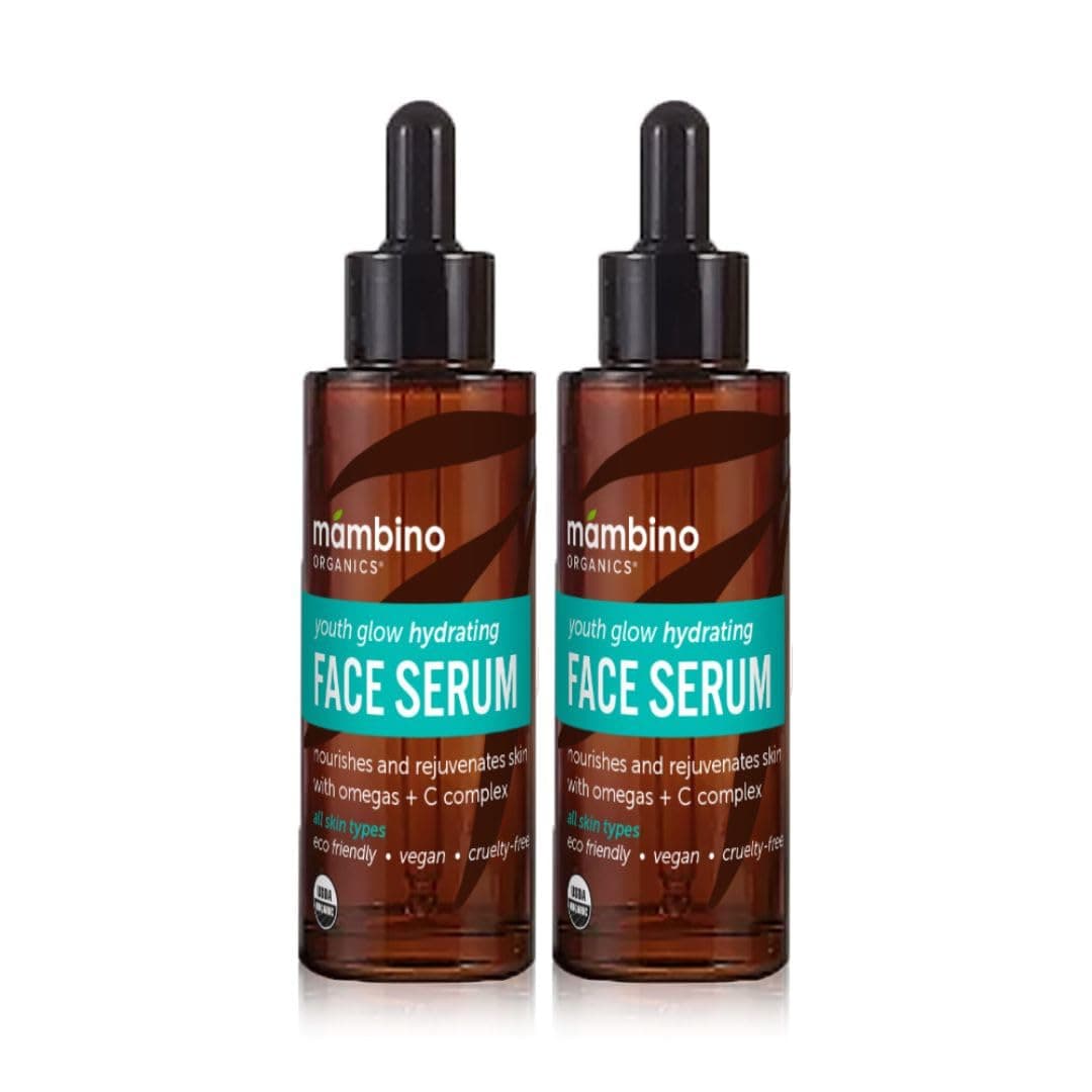 Mambino Organics Youth Glow Hydrating Serum Organic Face Serum with Namibian Marula Nourishing Omegas Vitamin C for Dryness Dark Spots Dullness CrueltyFree Skin Care 2Pack 1 fl oz