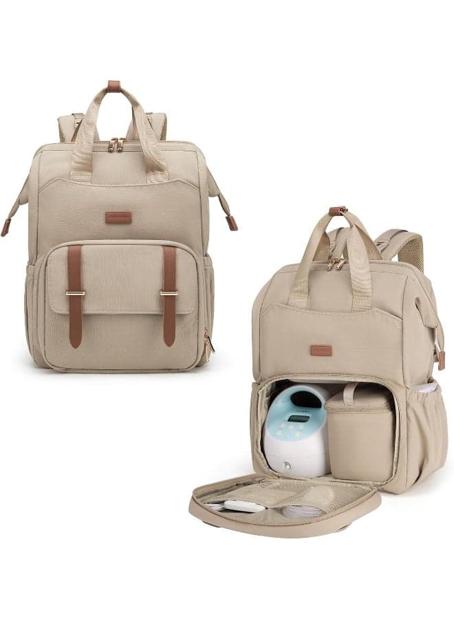mommore Diaper Bag Backpack, Breast Pump Backpack for Spectra S1,S2 Medela Pumping Backpack for Working Moms with 15.6 inch Laptop Sleeve, Champagne