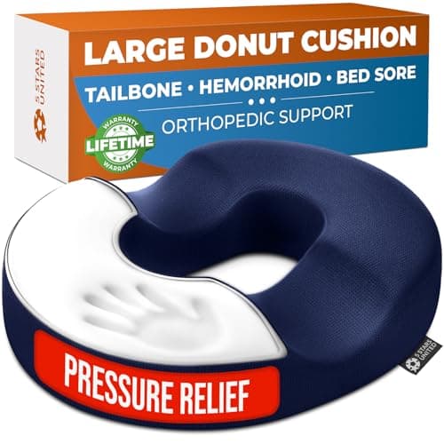 5 STARS UNITED Donut Pillow Hemorrhoid Tailbone Cushion – Large Floor Cushion for Pain Relief – Coccyx, Prostate, Sciatica, Pelvic Floor, Pressure Sores, Pregnancy, Postpartum Recovery, Blue