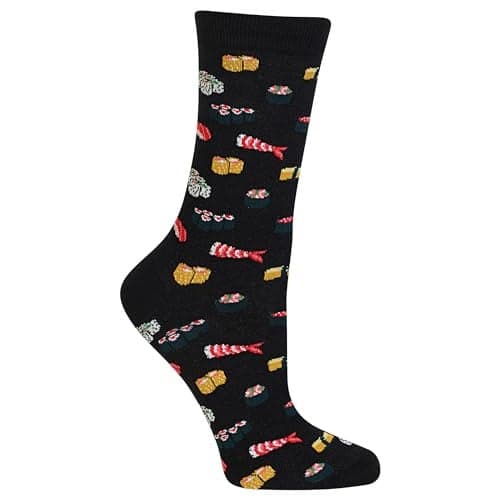 Hot Sox Women's Fun Food & Drink Crew Socks-1 Pair Pack-Cool & Cute Pop Culture Gifts, Sushi (Black), Shoe Size: 4-10