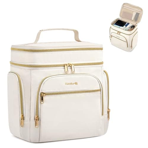 Hanke Large Toiletry Bag for Women Travel, Double Layer Organizer with Wide Opening for Full-Size Cosmetics & Toiletries, 12.2L Water-Resistant Makeup Bag,Off White