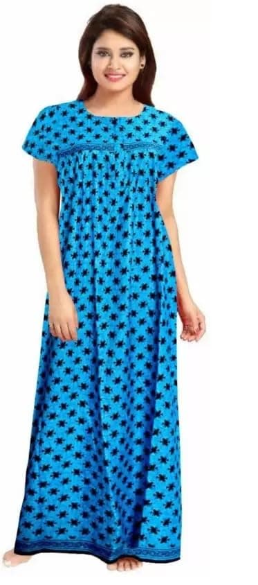 PNAEONG Women's Printed Cotton Nighty, Gown Maxi - Free Size Blue