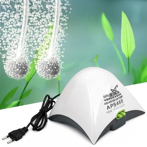 Venus Aqua APS460 Aquarium Air Pump | 10W Dual Air Output Oxygen Pump | Compact Dome Design Quiet Aerator for Freshwater & Saltwater Fish Tanks | Black