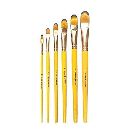 KAMAL® Artist Quality Professional Short Length Hair Filbert Paint Brush in TAKLON for Oil, Water, Acrylic Painting. Modern Art, Nail Art ETC.