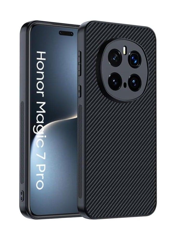 Case Compatible with Honor Magic 7 Pro Case, Carbon Fiber Texture Pattern Plain Leather Case Soft Bumper Lightweight Anti-Fall Shockproof Protective Cover