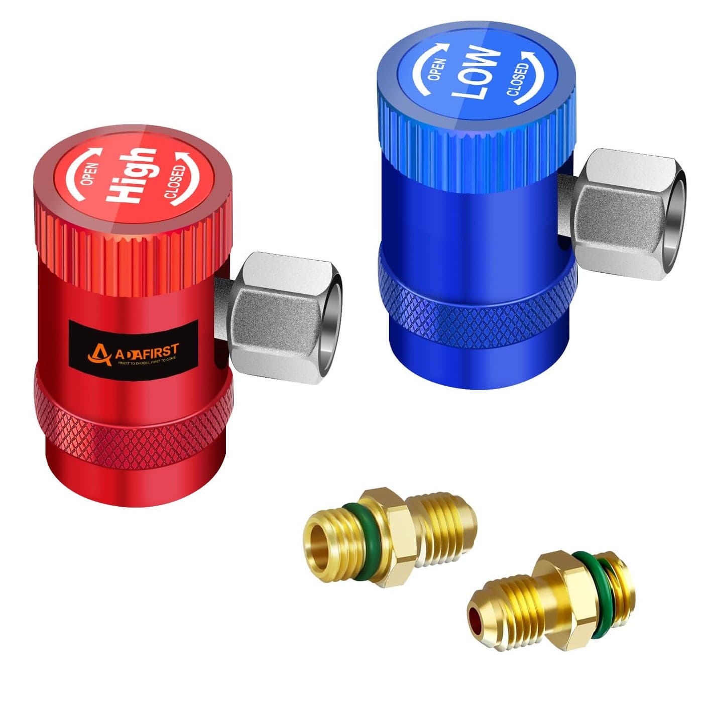 ADAFIRST AC R1234yf Adjustable Quick Coupler Adapter Work as Auto Air Conditioning Manifold Gauge Fittings Automotive HVAC 1234yf Low and High Service Port Connectors Connect Car Freon Charging Hose