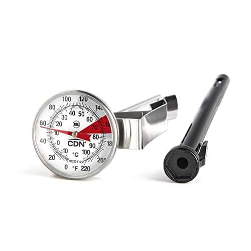 CDN ProAccurate® Instant Read Beverage Frothing Thermometer with Clip for Precise Temperature Measurement, 6.5" Stainless Steel Stem, Easy to Read Display, Black Case (IRB220-F-6.5)