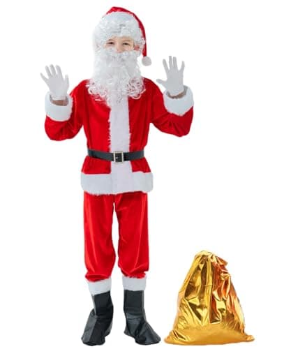 BERVYOSW Boys Santa Costume Kids Santa Suit 9 PCS Youth Santa Costume for Halloween Christmas Holiday Cosplay Party Large