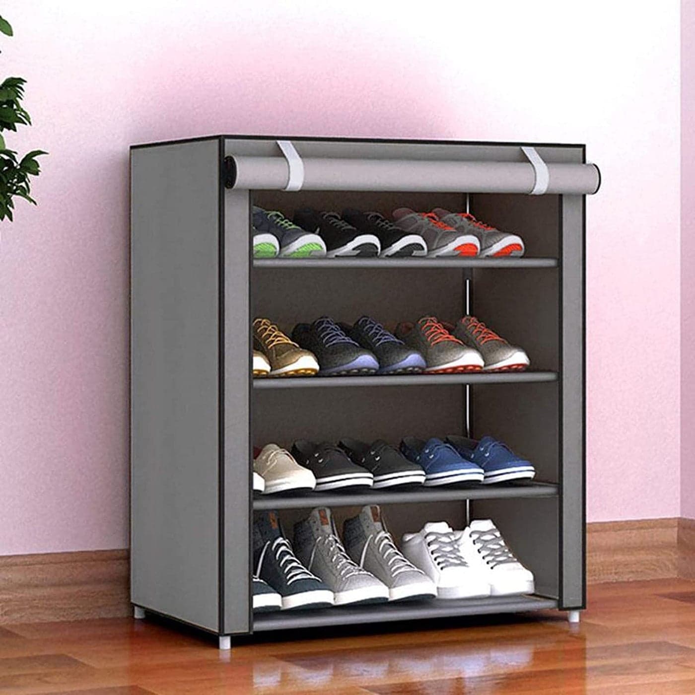 CHAAK Multipurpose Portable Clothes Shoe Rack for Home Storage Organizer for ShoeClothesBooks Easy to Assemble Move 4 Layer Grey