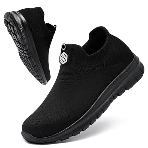 LARNMERN Slip On Steel Toe Shoes Men Women Casual Sock Sneakers Non Slip Safety Work Shoes Lightweight Comfortable Breathable Construction Running Walking Tennis Footwear(13.5 Women/11.5 Men,Black)
