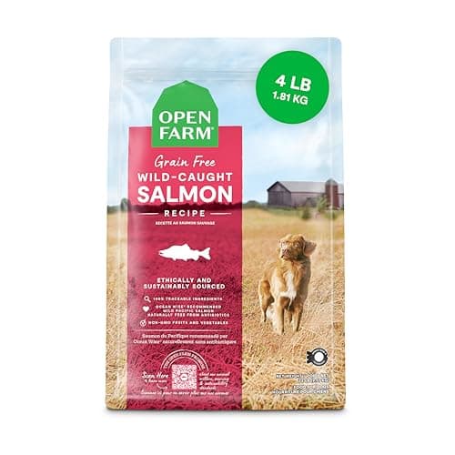 Open Farm, Grain-Free Dry Dog Food, Complete & Balanced Kibble, Sustainably & Ethically Sourced Ingredients, Non-GMO Veggies & Superfoods to Support Overall Health, Wild-Caught Salmon Recipe, 4lb Bag