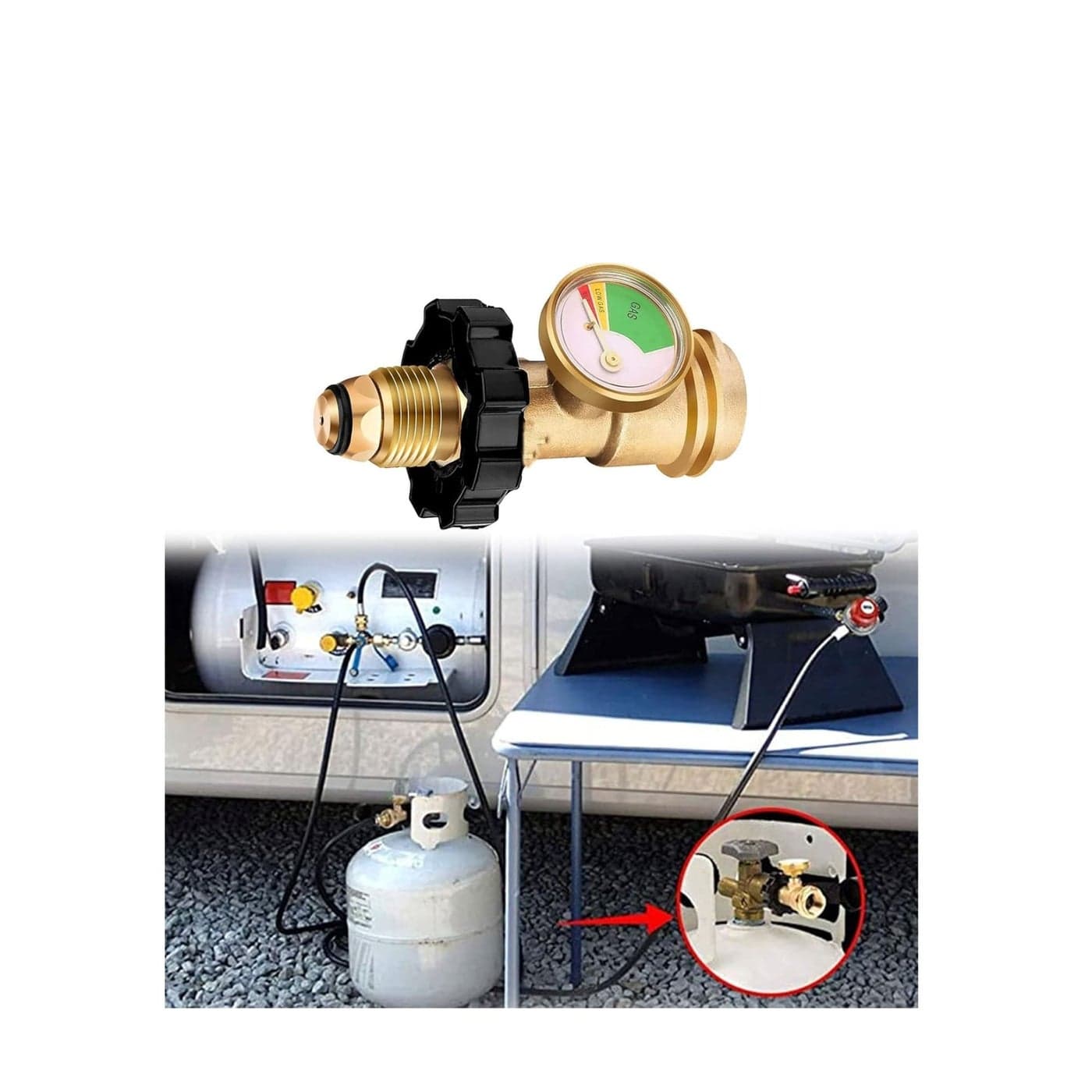 Pol Propane Gas Meter Tank Built-In Leak Detector, Suitable for Propane Tank Gas Cylinder Pol Pressure Gauge Connector Gas Tank Interface Copper Fittings