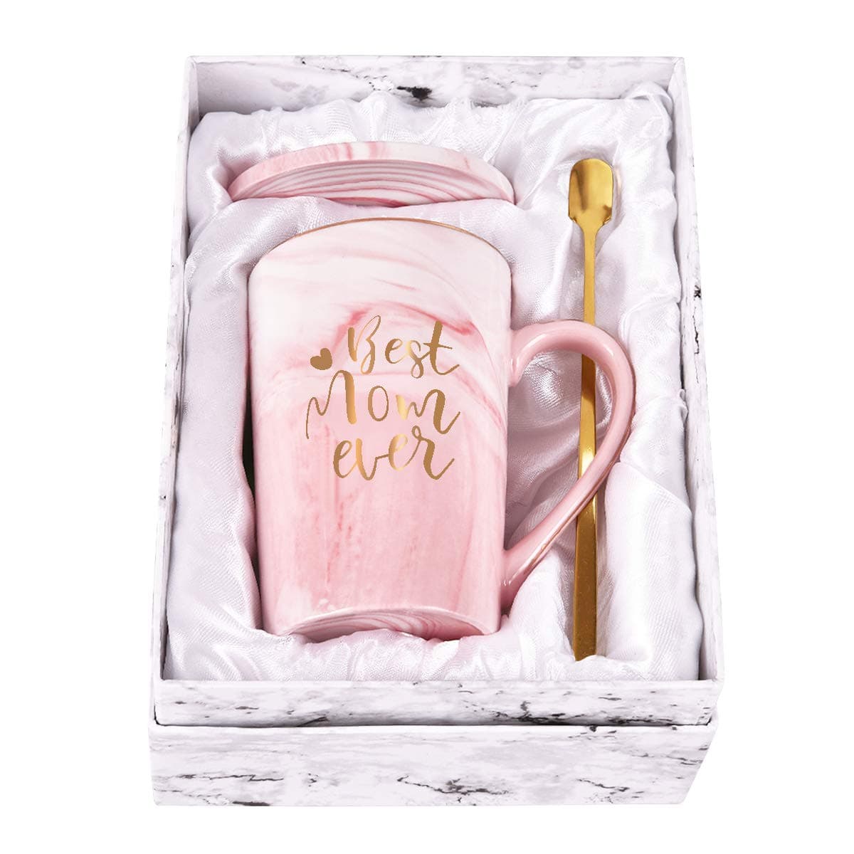 YHRJWN Gifts for Mom Best Mom Ever Coffee Mug Mom Christmas Gifts from Daughter Son Moms Gift Idea for Birthday Mothers Day Valentines Day Present for Moms Mothers 14 Oz Pink