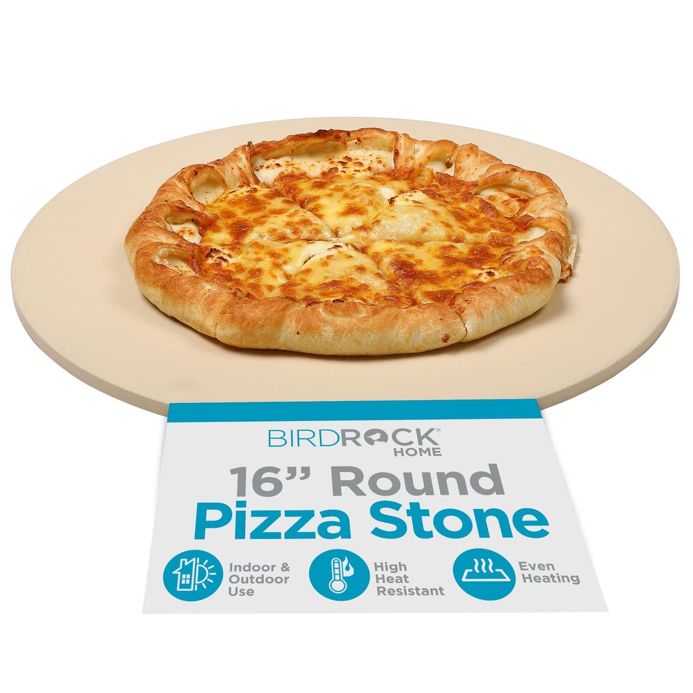 BIRDROCK HOME Pizza Stone for Oven and Grill 16 Cordierite Baking Stone for Cooking Bread Pie BBQ Indoor Outdoor Grill Smoker Toaster Use Ceramic Sheet for Crispy Crust Round