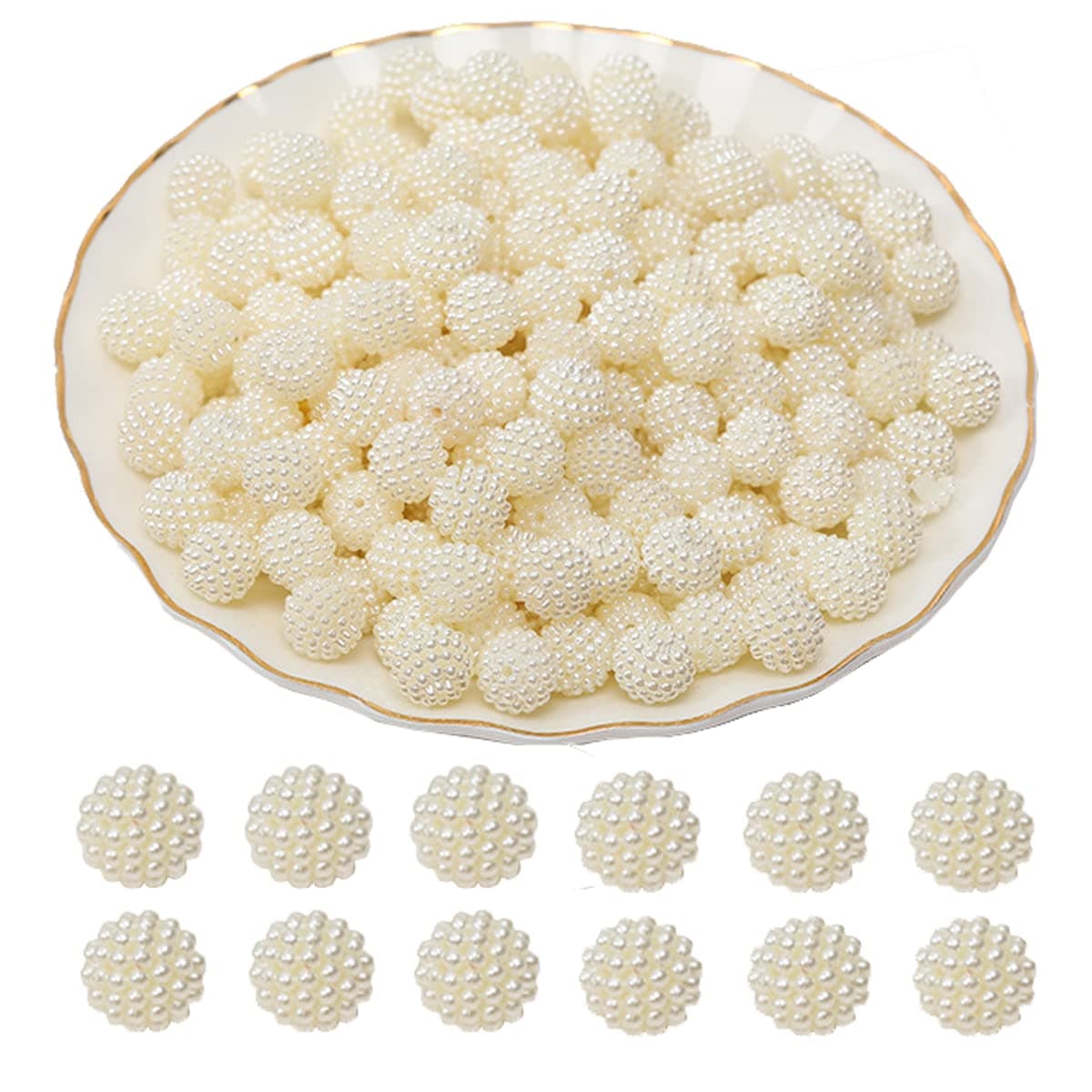 200Pcs Imitation Pearl Berry Beads 12mm White Round Loose Beads Round Spacer Beads Craft Beads Charms with Hole Craft Supplies for Home Decoration Bracelets Necklaces Jewelry Making
