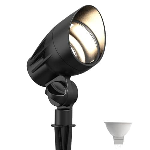 GOODSMANN Low Voltage Spotlights Landscape Lighting 5W LED Outdoor Floodlights 2700K Warm White Replaceable LED Outside Hardwired Lighting with Metal Stake Cable Connector