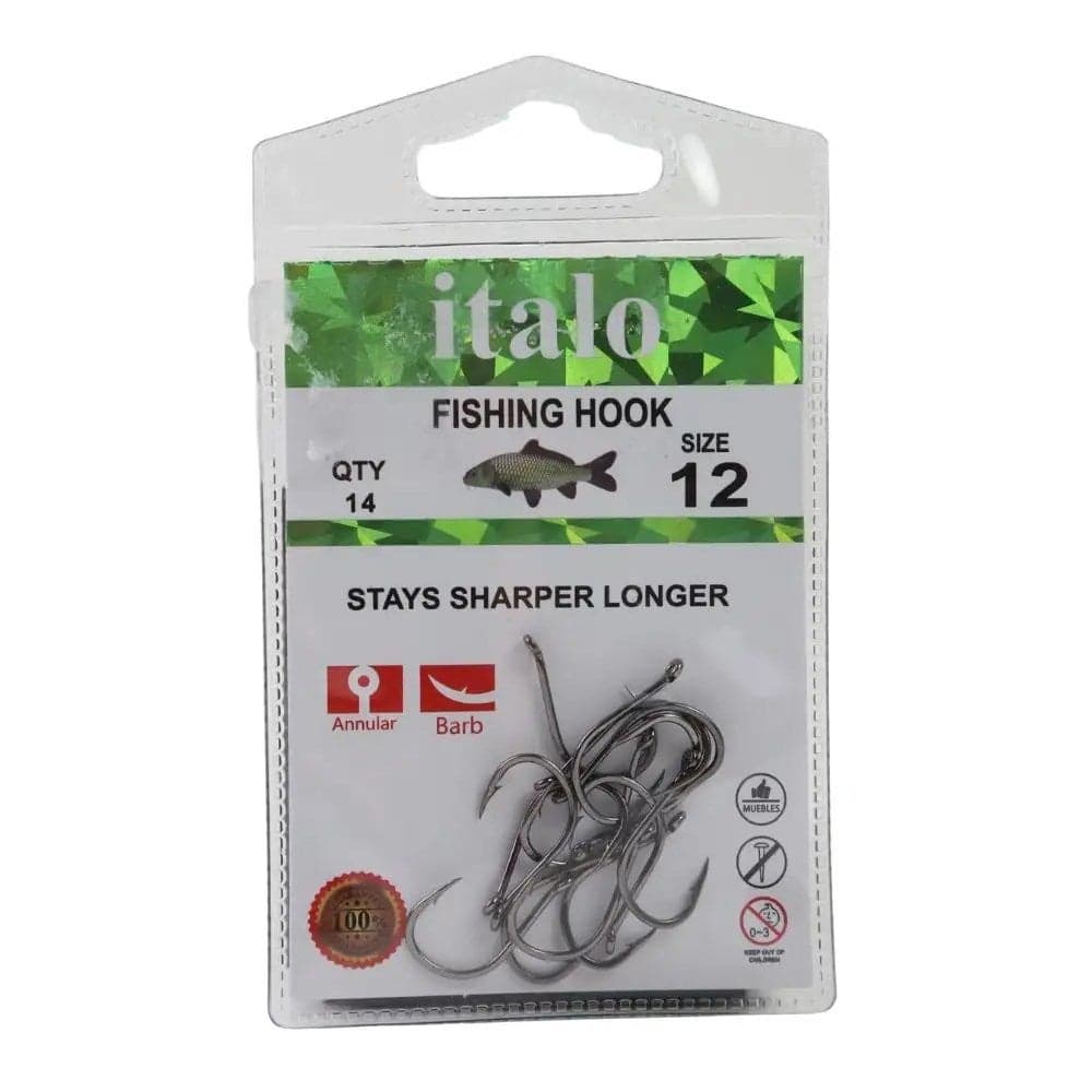 Italo Fishing Hooks, 14 Pieces- Size 12