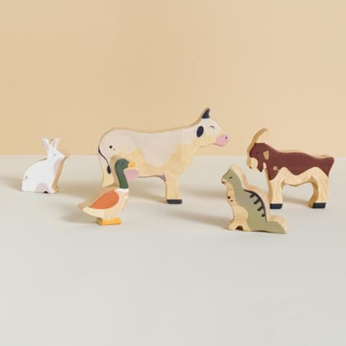 GUBBACHHI Wooden Farm Animals Set | Multicolor | Animal Pieces with Playmat & Story Book | Educational Montessori Toy | Ages 2+ Years (5 Pieces - Duck, Cow, Goat, Cat, Rabbit)
