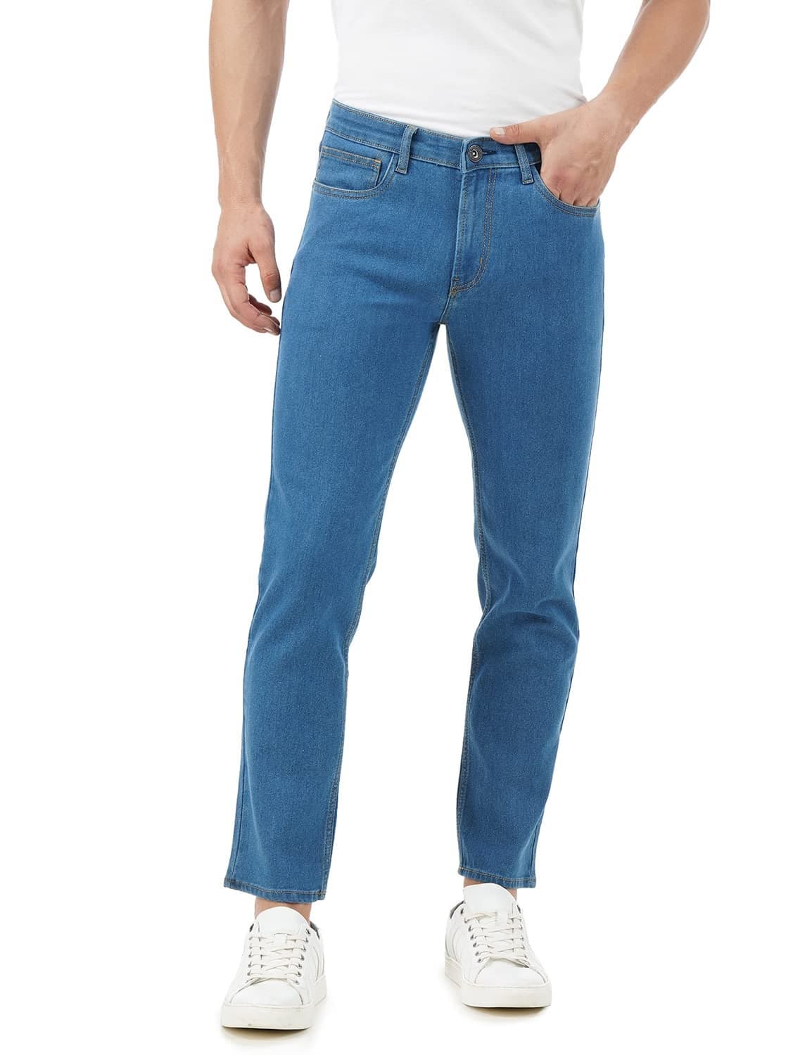 INKD Men's Contrast Stitch Stretchable Regular Fit Jeans