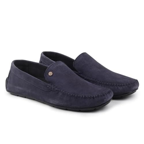 YOHO Lofos Men 001 | Leather Slip-On Loafers | Stylish, Flexible Shoes with Footpharma Footbed | Comfortable Party, Office & Casual Footwear | Mystery Blue - UK 8