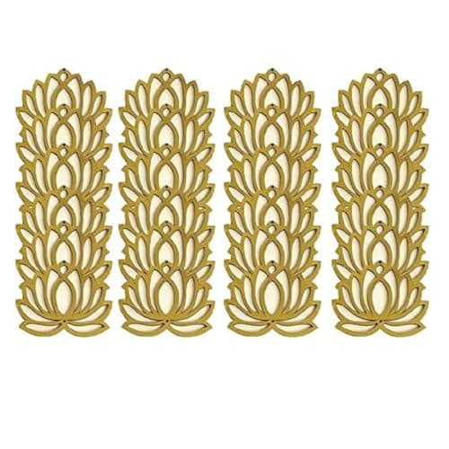 Sanvatsar Home White Golden Lotus 4 Inch Set of 24 Wooden Cutout DIY Rangoli Kit | Decorations for Diwali, Dusshera Wedding Rangoli, Pooja, Decorations, Festival Gift (Cream24)
