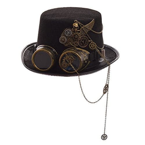 GRACEART Steampunk Top Hat for Women Gothic Gears for Men with Removable Goggle