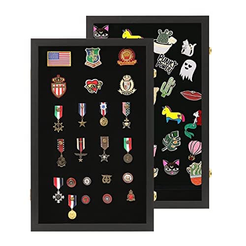 VERANI Pin Display Case 16x25 Pin Collection Display Box Military Medal Display Frame with 98 Uv Protection Acrylic Door for Beach Tags Jewelry Insignia Ribbons Patches Insignia Ribbons Sport Pins