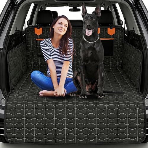 IJVAE SUV Cargo Liner for Dogs, Waterproof Dog Trunk Cover with Bumper Flap Protector, Pet Cargo Mat for SUVs Sedans Vans, Non-Slip Scratchproof Dog Seat Cover,Large Size Universal Fit, Black