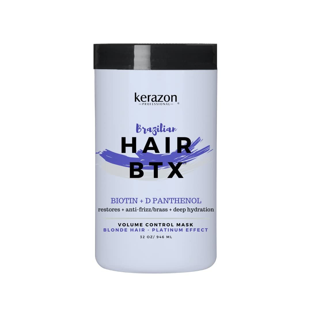 KERAZON Blonde Brazilian Hair BTX Treatment Purple Mask Platinum Effect Silver Hair Providing Smoothing Deep Hydration AntiBrass Shine Softness Volume And Frizz Control Salon Size