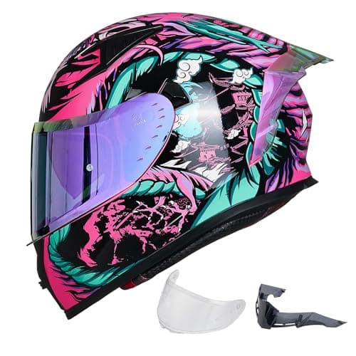 ILM Motorcycle Helmet Full Face with Pinlock Compatible ClearTinted Visors and Fins Street Bike Motocross Casco DOT Model Z501Legend Pink XLarge