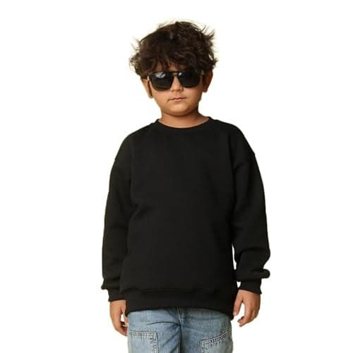Nusyl Boy's Black Solid Crew/Round Neck Sweatshirt |Skin Friendly Full Sleeve Sweatshirt|Drop Shoulder Oversized Sweatshirt | Round Neck Sweatshirt Oversized Fit Long Sleeves |