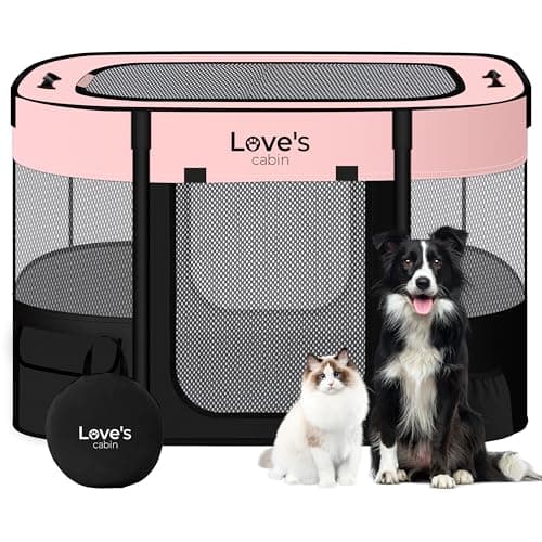 Love's cabin Pet Puppy Dog Playpen, Medium Dog Tent Crates Cage Indoor/Outdoor, Portable Exercise Playpen for Cat, Foldable Pop Up Dog Kennel Playpen with Carring Case (M, Pink)