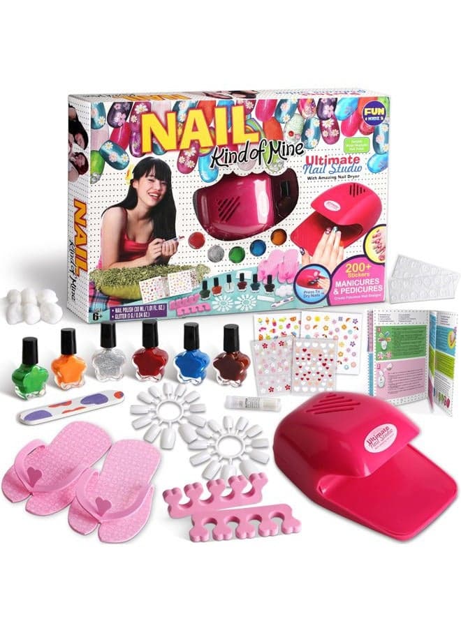Kid Nail Art Kit for Girls, FunKidz Nail Studio Kits Size 17.91Wx12.4L with Peelable Nail Polish Nail Dryer Teens Makeup Mani Pedi Set Spa Party Gift