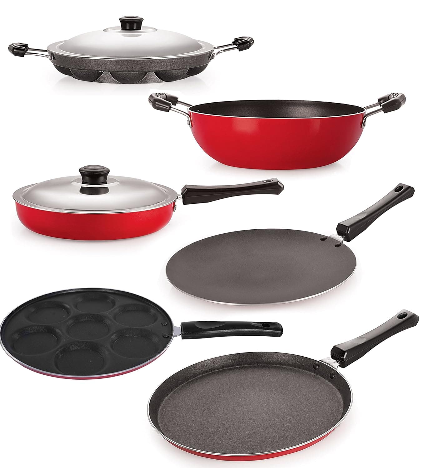 Nirlon NonStick 6 Piece Aluminium Kitchen Cooking Utencils Combo Set with Steel Lid