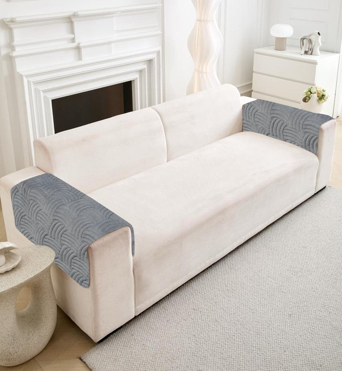 HOMETHREADS Innovative Premium Velvet Sofa Cover Mat with PVC Backing for Non-Slip Comfort (C_Grey, 2Pc Armrest Mat | 50x70cm)