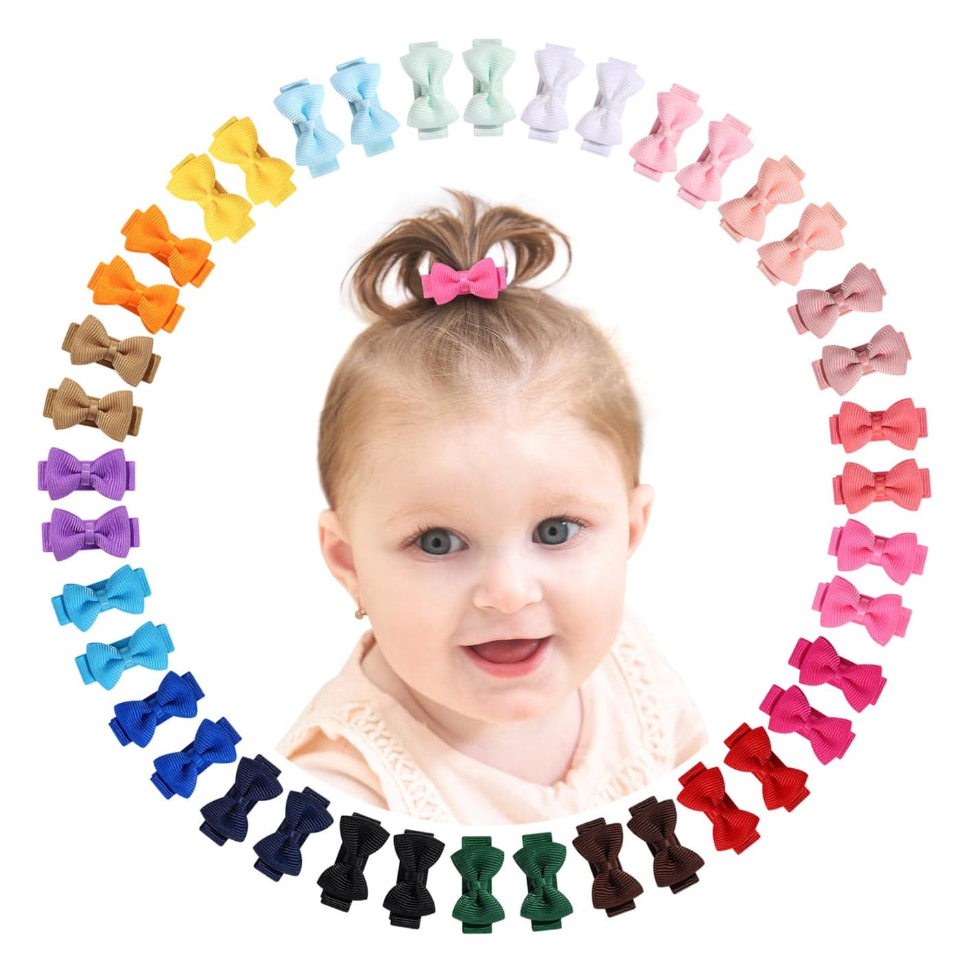 Mini Fully Lined Grosgrain Ribbon Bows Hair Clips for Girls and Infants 12 Tiny Hair Clips in 20 Color Pairs 40PCS