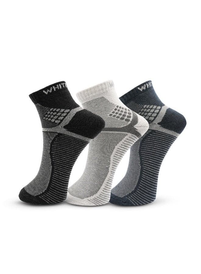 3-Pack Half-Terry Ankle Socks – Free Size – Blue, Light Grey, Black – Breathable, Moisture-Wicking, Stay-Up Grip WITH OEKO-TEX & ECAS Certified