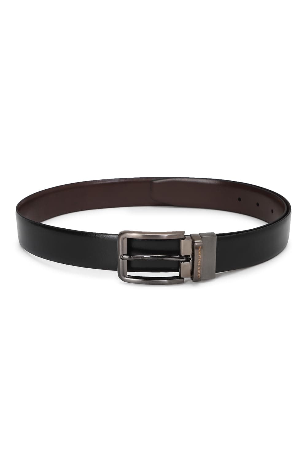 Louis Philippe Men 100% Italian Leather Brush Gun Metal Buckle Formal Reversible Belt