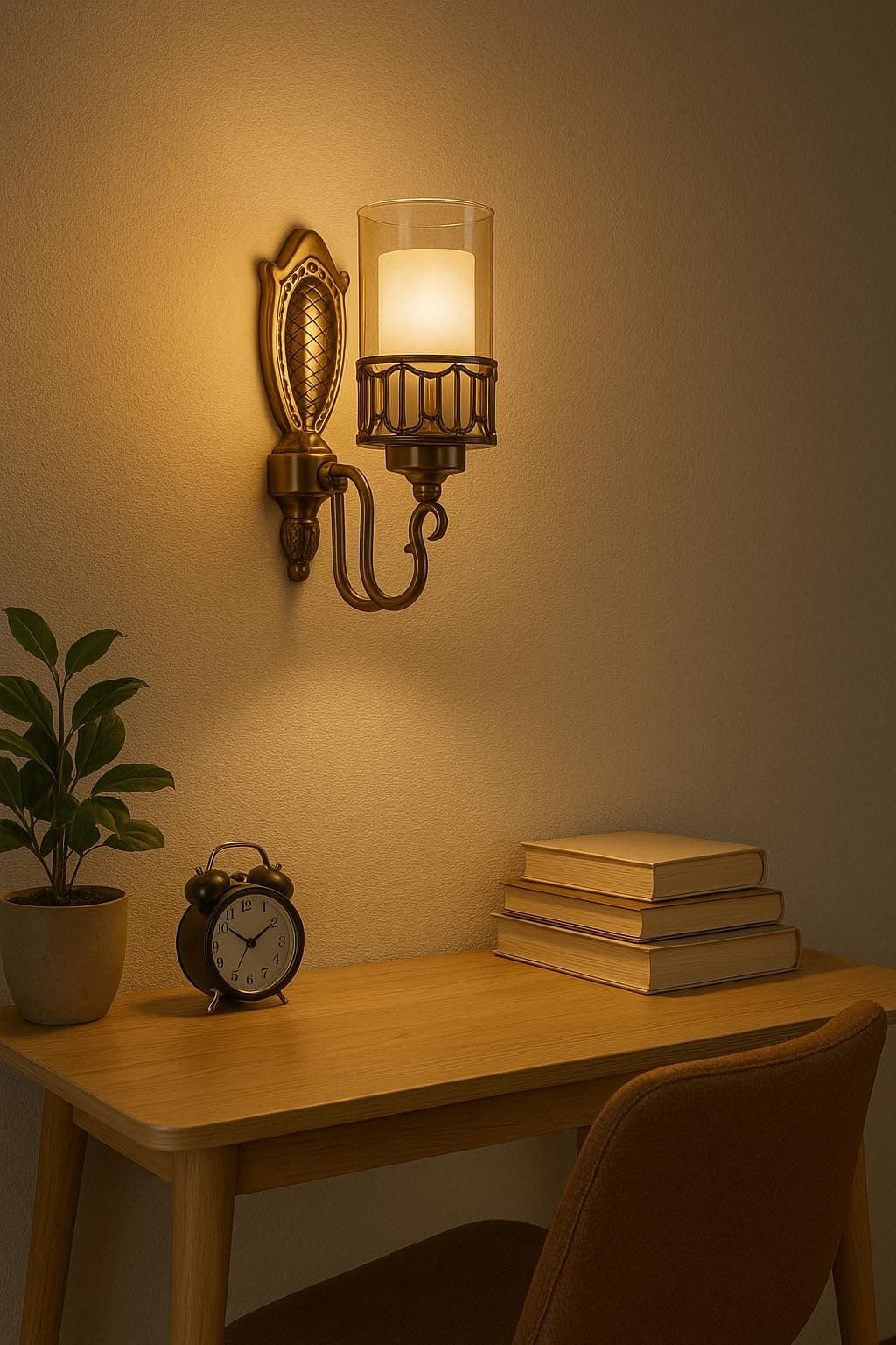 TRIPPING Golden 4Watt Wall Lamp with Amber Glass Shade: Vintage Flower Design, Warm Light for Bedroom, Living Room, and Hallways - Elegant Wall Décor