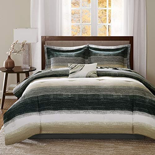 Madison Park Essentials King Comforter Set Bed in a Bag King Watercolor Print Coastal Comforter Chambray Cotton Sheet Set All Season Bedding Set Saben Taupe King 104 in x 92 in 9 Piece