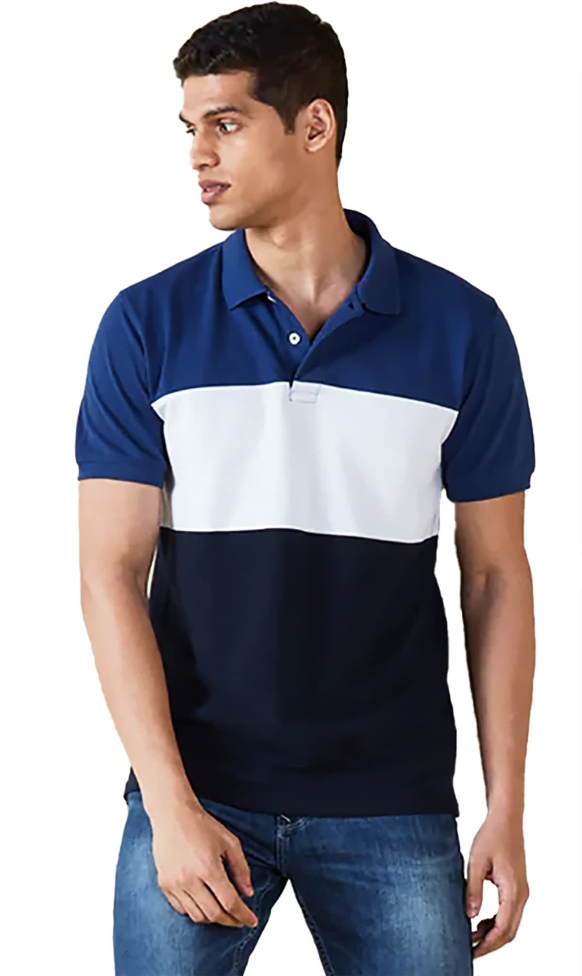 LEOTUDE Men's Regular Fit Polo Neck T-Shirt (P12_Blue_WHT_P_Blue_S)