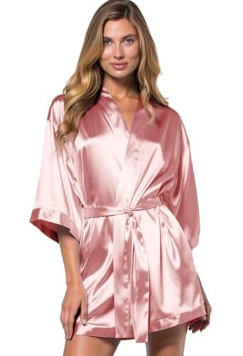 Turquaz Women's Bride Bridesmaids Robe - Satin Kimono Robes for Wedding & Bridal Party Silk Like Lightweight Robes for Women