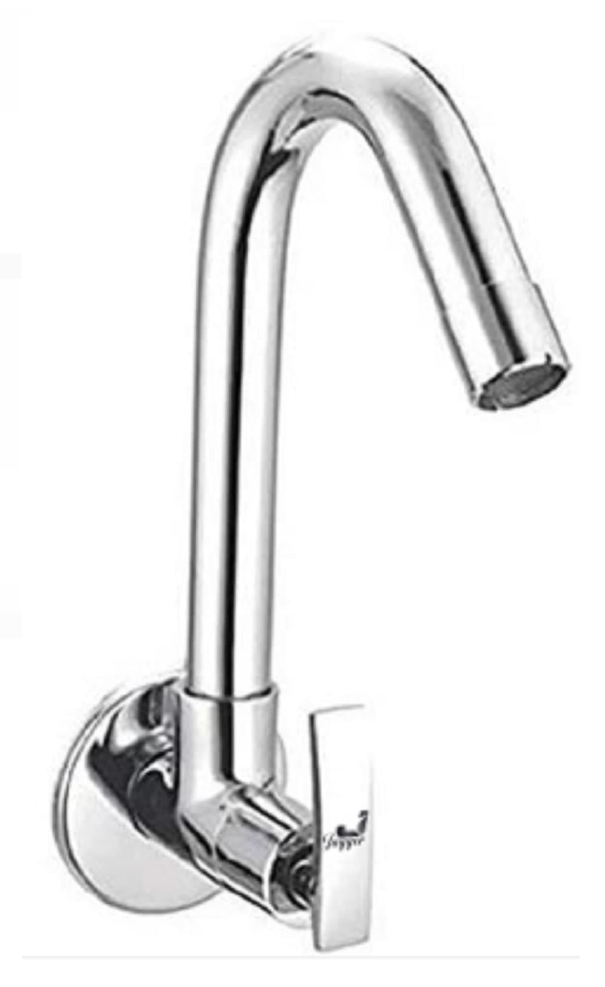 JAGGER JAG02 Wall Mounted Brass Sink Cocke Taps for Kitchen Sink/Home/Office, 360 Degree Rotating with Foam Flow, with Free Wall Flange and Teflon Tape (Soft)