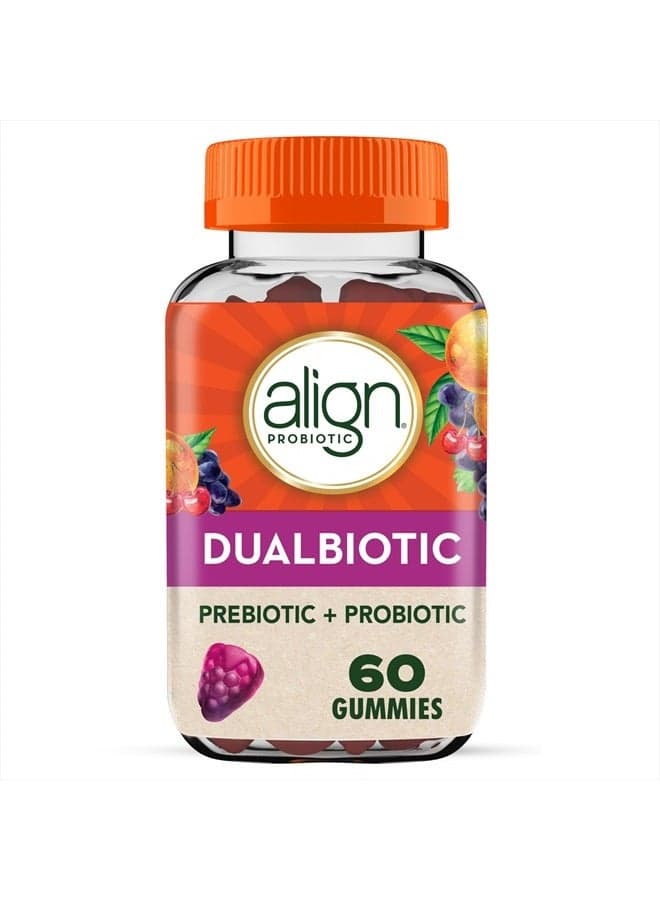DualBiotic, Prebiotic + Probiotic for Women and Men, Help Nourish and Add Good Bacteria for Digestive Support, Natural Fruit Flavors, 60 Gummies