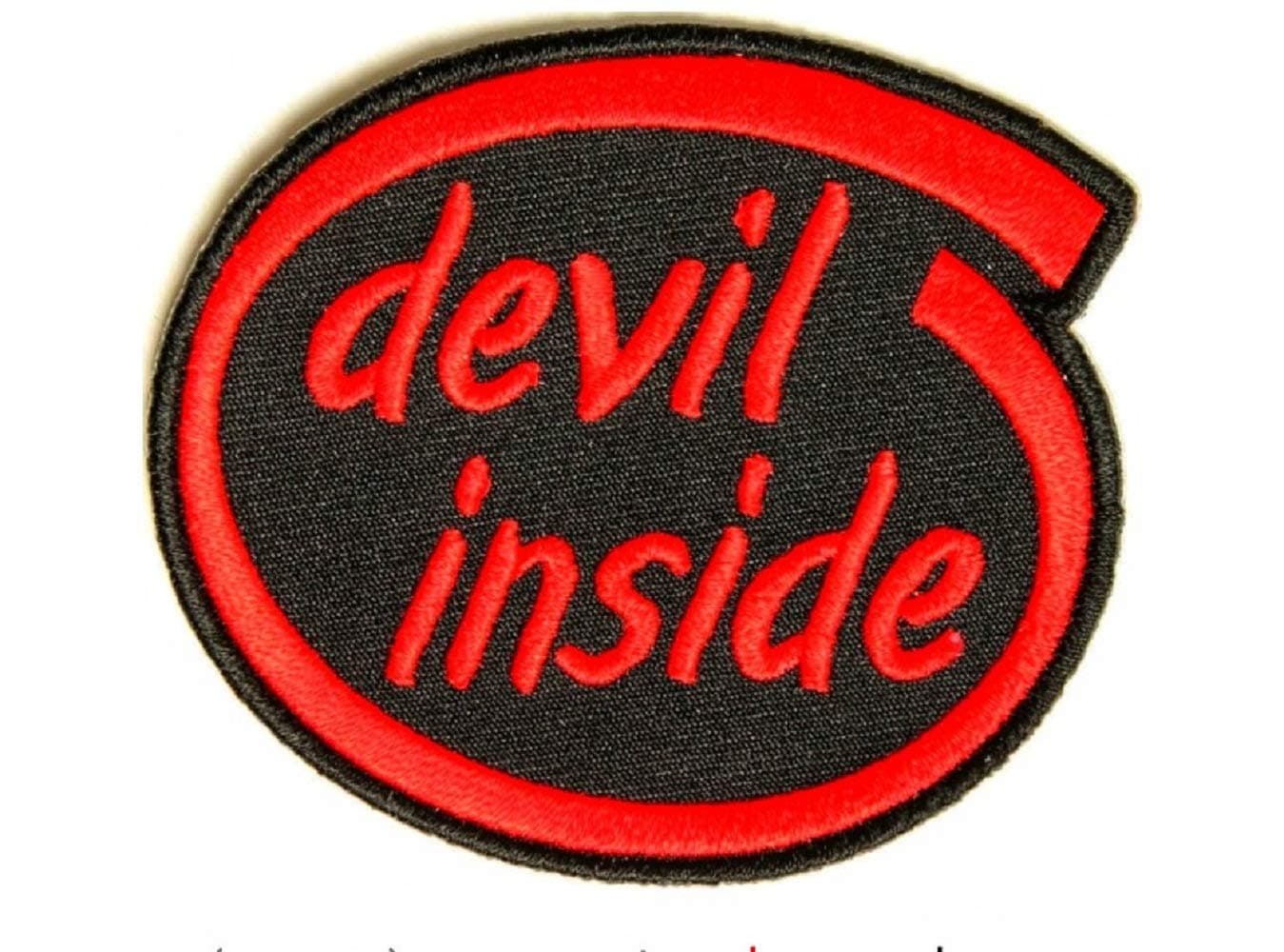 Motohog Unique Embroidered Iron & Sew on Patch (Devil Inside, Red) 4.2x3.5 inches